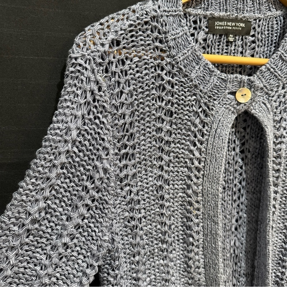 Jones New York Collection Petite Small Open Front Chunky Knit Cardigan Sweater - Picture 5 of 10